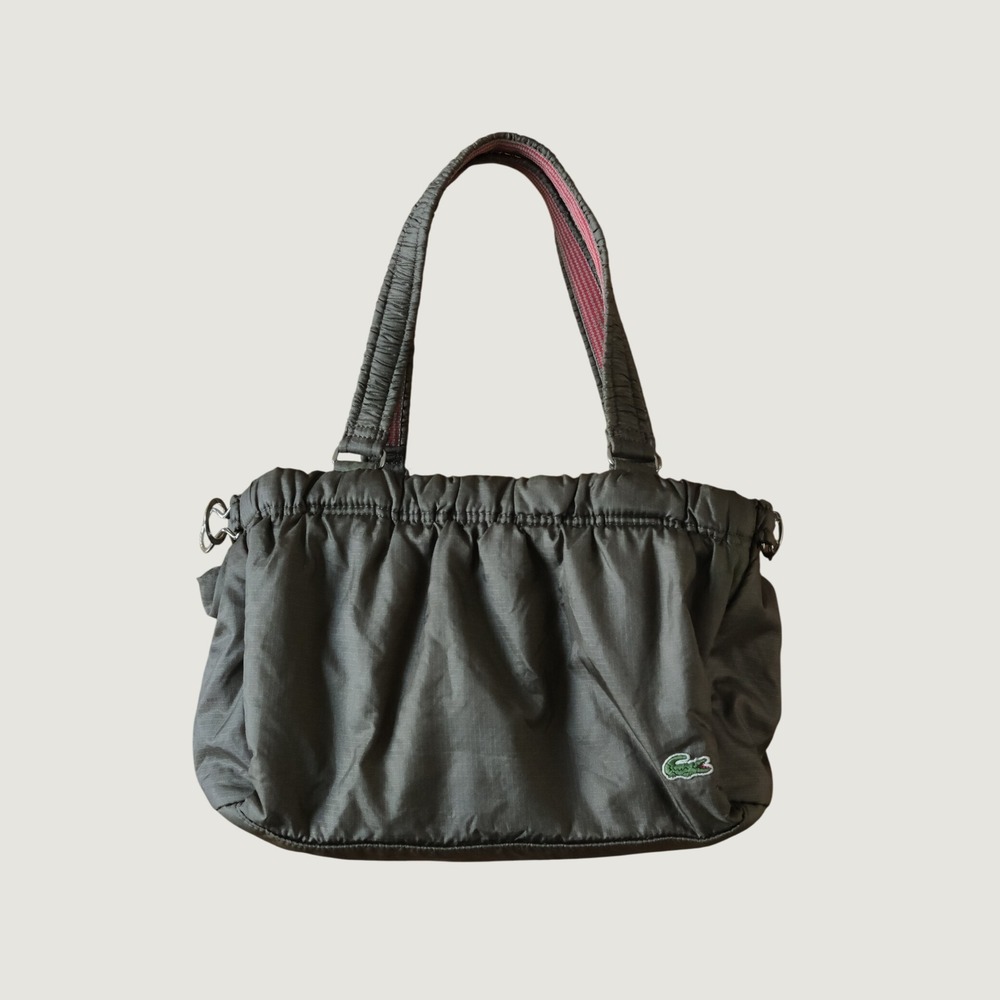 Lacoste Tote Bag Women Brown Gathered Ripstop Sporty OS Shoulder‎ Bag